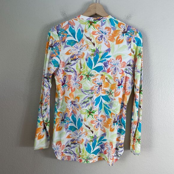 NEW Roxy Womens Medium Floral Long Sleeve Sea Skippin PT Lycra Top Rash Gaurd - Picture 6 of 8